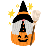 schattig tekenfilm heks en pompoen halloween tekening element. png