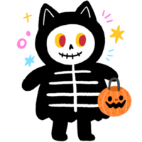 Cute cartoon cat and pumpkin Halloween doodle element. png