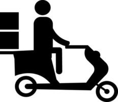Character of faceless delivery boy sitting on scooter with boxes . vector