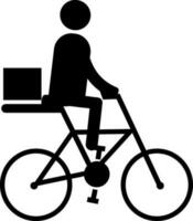 Character of faceless delivery boy sitting on bicycle with boxes. vector