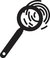 Fingerprint with magnifying glass in black color. vector