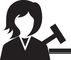 Character of faceless female and judge gavel. vector