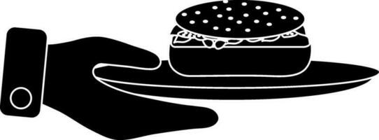 Black and white hand holding plate in burger. vector