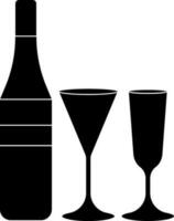 Black two cocktail glasses with drink bottle. vector