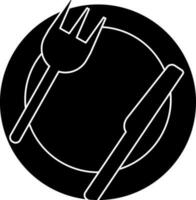 Black plate on fork with knife. vector