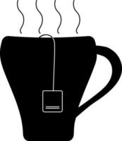 Black and white hot tea bag in mug. vector