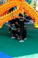 Ho Chi Minh, Viet Nam - 22 April 2023 Dragon dance, celebrate the new year. At the park photo