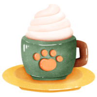 Cute and colorful mug of coffee with whipped cream png