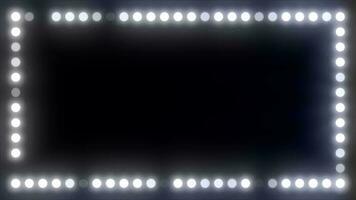 abstrait beauté Cadre de embrasé blanc lumières et lumière ampoules embrasé brillant magique énergie sur une noir Contexte video