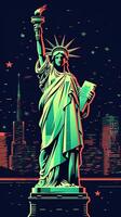 Illustration of USA 4th July Independence Day, Statue of Liberty. red and blue star. . photo