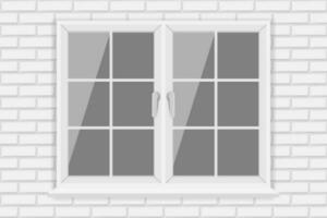 White window frame on brick wall vector