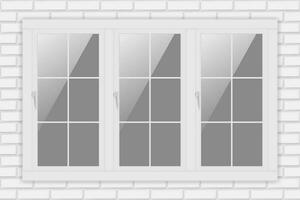 blanco ventana marco en ladrillo pared vector