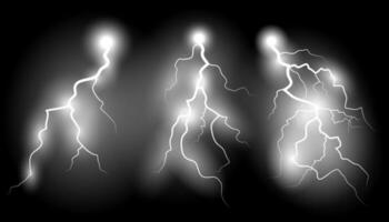 Set of lightning strike on black background vector