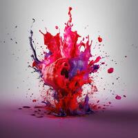 Bright ink or watercolor splash splatter stain brush strokes on white background. . photo