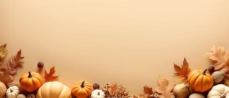 Festive autumn and Happy Thanksgiving decor from pumpkins, berries and leaves. . photo