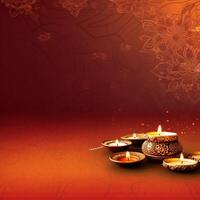 Illustration of Diwali festival Diya Lamp with rangoli at the bottom. . photo