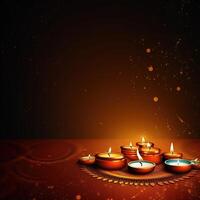 Illustration of Diwali festival Diya Lamp with rangoli at the bottom. . photo