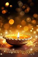 ilustración de diwali festival diya lámpara con rangoli a el abajo. ai generado. foto