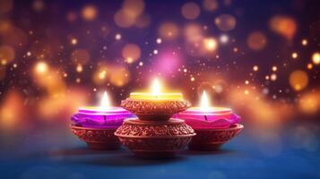 Illustration of Diwali festival Diya Lamp with rangoli at the bottom. . photo