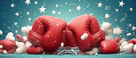 Happy Boxing Day banner with present box on red background. Boxing Day concept. . photo