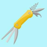 Multifunction, Multipurpose Folding knife in flat vector illustration design