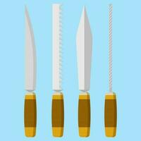 Tools, Knife, Saw, Rasp in flat vector illustration design