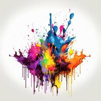 Bright ink or watercolor splash splatter stain brush strokes on white background. . photo