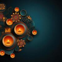 Illustration of Diwali festival Diya Lamp with rangoli at the bottom. . photo