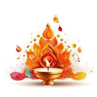 Illustration of Diwali festival Diya Lamp with rangoli at the bottom. . photo