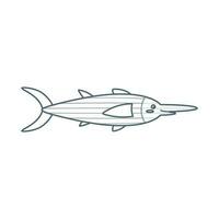 Swordfish, sea animal. An inhabitant of the sea world, a cute underwater creature. Line art. vector