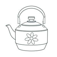 Dishes. A teapot with a flower. Line art. vector