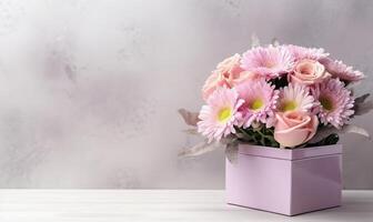 Floral bouquet of different flowers, bunch of flowers. pink roses, Chrysanthemum. . photo