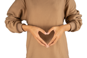 Gesture of two hands forming a heart in the stomach png