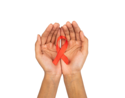 Two hands holding red ribbon. health awareness symbol png