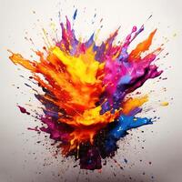 Bright ink or watercolor splash splatter stain brush strokes on white background. . photo