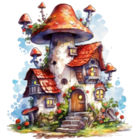 illustration de une Conte de fée maison sur une arbre avec une lot de fleurs ai génératif png