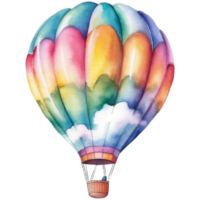 A colorful hot air balloon is flying in the sky, Watercolor illustration AI Generative png