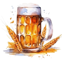 Beer mug and wheat. Hand drawn watercolor illustratio, AI  Generative png