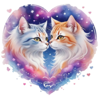 dois gatos dentro a forma do uma coração, aguarela ilustração ai generativo png