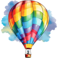 une coloré chaud air ballon est en volant dans le ciel, aquarelle illustration ai génératif png