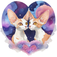 Two cats in the shape of a heart, Watercolor illustration AI Generative png