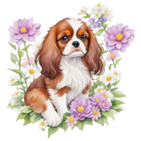 Dog with flowers Watercolor illustration isolated, AI Generative png