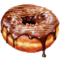 illustratie van een donut met chocola suikerglazuur en kleurrijk hagelslag ai generatief png