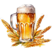 Bier Becher und Weizen. Hand gezeichnet Aquarell Illustration ai generativ png