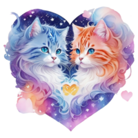 deux chats dans le forme de une cœur, aquarelle illustration ai génératif png