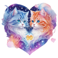 Two cats in the shape of a heart, Watercolor illustration AI Generative png