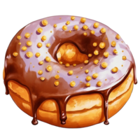 illustratie van een donut met chocola suikerglazuur en kleurrijk hagelslag ai generatief png