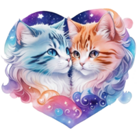 Two cats in the shape of a heart, Watercolor illustration AI Generative png