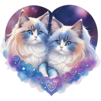Due gatti nel il forma di un' cuore, acquerello illustrazione ai generativo png
