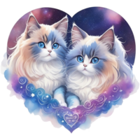 Two cats in the shape of a heart, Watercolor illustration AI Generative png